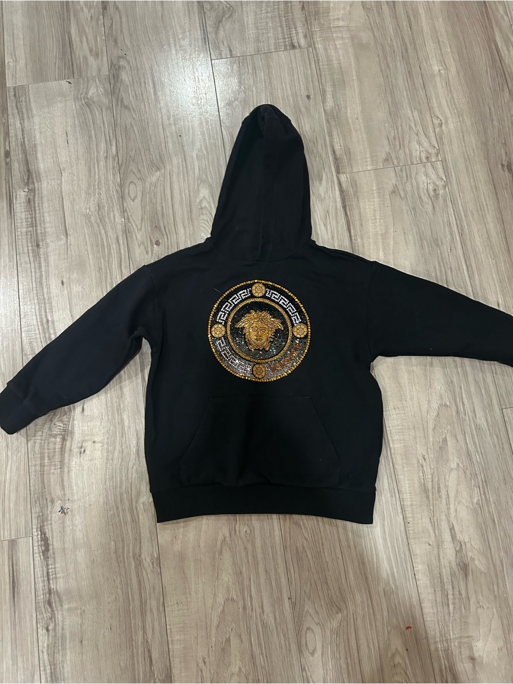 Versace Black Hoodie with Gold Medusa Emblem